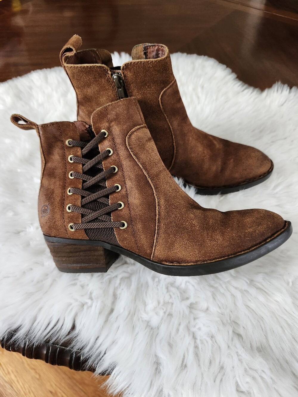Born Leather Brown Distressed Ankle Booties, 6.5